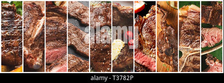 Collage de délicieuses grillades de viandes fraîches juteux Banque D'Images