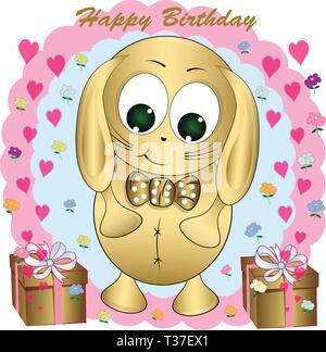 Cute cartoon lapin aux cadeaux. carte de vœux. vector illustration. Illustration de Vecteur