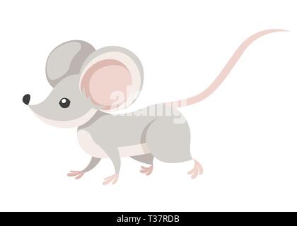 Mignon petit gris souris à pied. Cartoon animal character design. Télévision vector illustration isolé sur fond blanc. Illustration de Vecteur