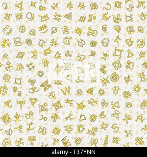 Or chaotique d'anciens symboles charms signes magiques de fond transparent Illustration de Vecteur