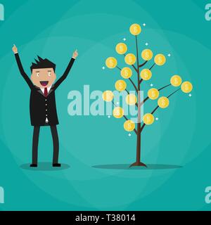 Portrait de l'usine et de l'argent. Coin arbre. la croissance et l'investissement concept. vector illustration dans télévision style sur fond vert Illustration de Vecteur