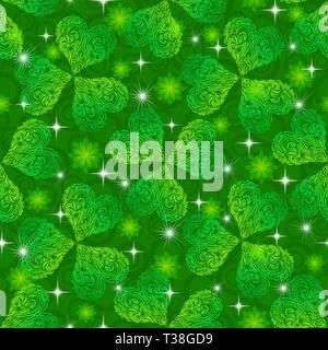 Modèle de tuile florale, Vert Trèfle symbolique des plantes, des fleurs et des étoiles. Eps10, contient les transparents. Vector Illustration de Vecteur