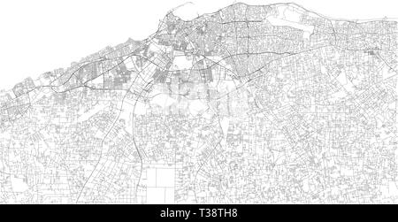 Carte Satellite de Tripoli. C'est la plus grande ville de la Libye. Situé dans l'ouest de la Libye, la ville surplombe la mer Méditerranée. Les rues de la ville Illustration de Vecteur