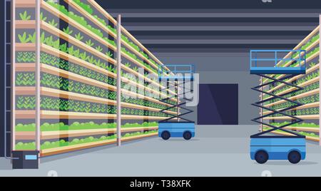Ciseaux hydraulique de levage (plateformes organique moderne à l'intérieur de la ferme verticale hydroponique système agricole agriculture concept vert plantes croissantes de l'industrie Illustration de Vecteur
