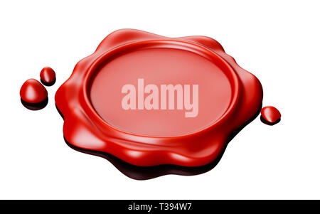 Sceau de cire rouge. Isolé sur fond blanc. Renderin 3d illustration Banque D'Images