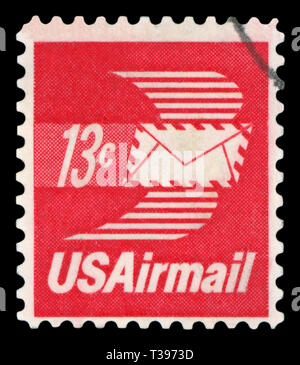 États-unis D'AMÉRIQUE - circa 1960 : un timbre-poste aérienne utilisée depuis les Etats-Unis, représentant une illustration d'une enveloppe avec des ailes, vers 1960. Banque D'Images