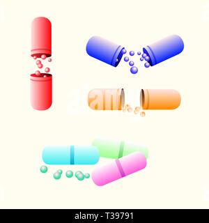 Médecine fermée et ouverte de capsule. Vector illustration Illustration de Vecteur