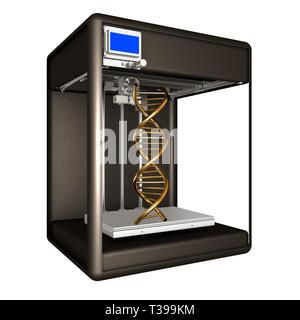 L'imprimante 3d pendant les travaux sur la nouvelle molécule d'ADN. 3d illustration Banque D'Images