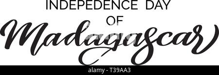 Date de l'indépendance de Madagascar. Texte écrit à la main, typographie, calligraphie, lettrage. Écriture du mot de Madagascar. Inscription dans une couleur de scénario Illustration de Vecteur