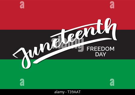 La journée de la liberté Juneteenth, texte écrit à la main, typographie, calligraphie, lettres à la main. La main de mot Juneteenth, le 19 juin, sur un drapeau pour maison de vacances po Illustration de Vecteur