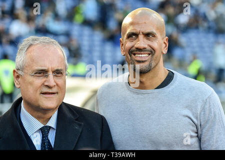 SS Lazio propriétaire Claudio Lotito et SS Lazio ancien joueur Juan Sebastian Veron au cours de la Serie A match entre SS Lazio et Sassuolo au Stadio Olimpic Banque D'Images