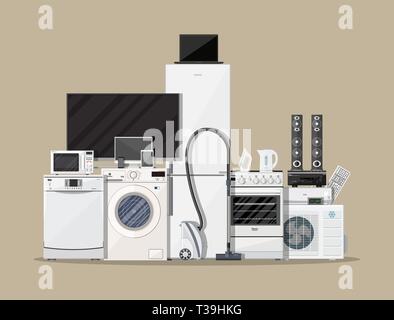 Les appareils électroménagers et appareils électroniques sur fond brun. vector illustration style de télévision Illustration de Vecteur