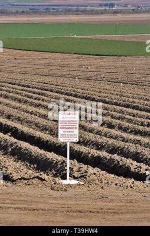 La culture biologique champ agricole Inscrivez-vous à la fois en anglais et en espagnol pour laisser hors de tout ce qui n'est pas pour les produits alimentaires issus de l'Amérique Etats-unis Californie Banque D'Images