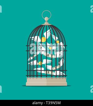 Cage à oiseau avec le vol de l'argent. L'investissement et l'épargne. Vector illustration style de télévision Illustration de Vecteur