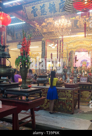 Célébration du Nouvel An chinois à la Kheng Hock Keong Temple, Temple Hokkien dans Chinatown, Yangon(Rangoon) , Myanmar (Birmanie) Banque D'Images