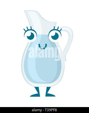 Verseuse en verre plein d'eau, mascot. Cartoon character design. Vector illustration isolé sur fond blanc. Illustration de Vecteur