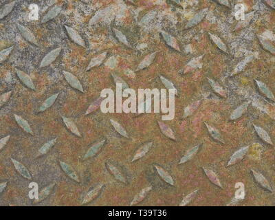 Plaque de plancher en métal rouillé pour marcher avec le motif de poisson sur la surface Banque D'Images