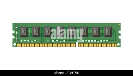 Puce de mémoire flash RAM isolé sur blanc. Mémoire à accès aléatoire. Le matériel PC. Composants pour ordinateur personnel. L'icône de BPC. Vector illustration en appartement st Illustration de Vecteur