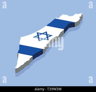 3D de la carte d'Israël avec drapeau israélien. Tous les objets, les ombres et l'arrière-plan sont dans des couches différentes. Illustration de Vecteur