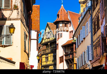 Maisons colorées traditionnelles à Colmar Alsace,France,ville Banque D'Images