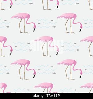 Transparente avec motif vecteur flamingo oiseaux sur un lac, entouré par les poissons 10 spe Illustration de Vecteur