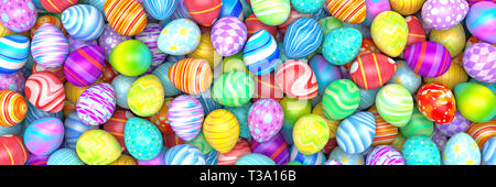 Pile de birght et les oeufs de Pâques colorés - 3D render Banque D'Images