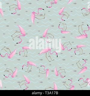 L'été sans motif tropical avec flamingo et les poissons 10 spe Illustration de Vecteur