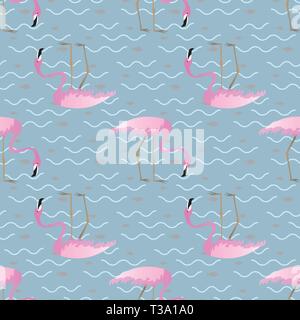 Beau motif transparent des flamants roses et des poissons 10 spe Illustration de Vecteur