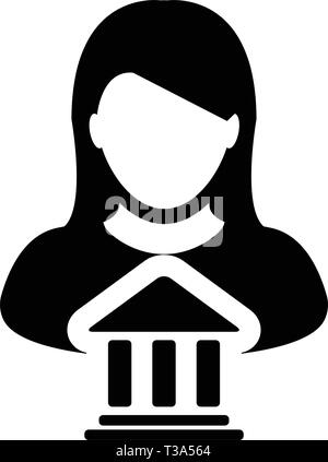 L'icône du gouvernement vecteur avec personne de sexe féminin avec avatar profil symbole de construction politique et de la gouvernance dans l'illustration pictogramme glyphe Illustration de Vecteur