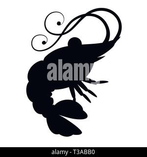 Silhouette noire. Cute la crevette. Cartoon animal character design. Piscine de crustacés. Télévision vector illustration isolé sur fond blanc. Illustration de Vecteur