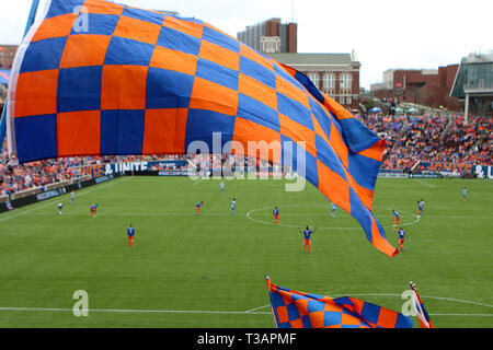 Cincinnati, Ohio, USA. Apr 7, 2019. La vue de la Bailey au début d'un match de soccer MLS FC entre Cincinnati et Sporting Kansas City à Nippert Stadium à Cincinnati, Ohio. Kevin Schultz/CSM/Alamy Live News Banque D'Images