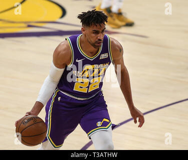 Los Angeles, USA. 7ème apr 2019. Thabo Sefolosha avant Utah Jazz (22) au cours de l'Utah Jazz vs Los Angeles Lakers match au Staples Center de Los Angeles, CA. le 7 avril 2019. (Photo par Jevone Moore) Credit : Cal Sport Media/Alamy Live News Banque D'Images