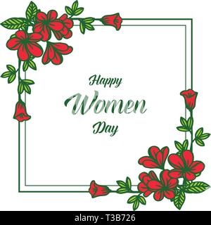 Vector illustration red floral frame avec carte de souhaits happy women day hand drawn Illustration de Vecteur