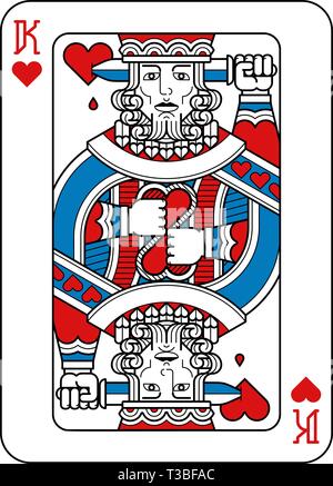 Jeu de cartes Roi de coeur rouge bleu et noir Illustration de Vecteur