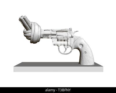 Statue de revolver à canon tordu, non à la violence. 3D. Revolver polygonale isolé sur fond blanc. Monument de l'usure en Suède. Vector Illustration de Vecteur