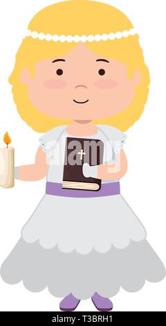 Petite fille avec un caractère de première communion sainte bible Illustration de Vecteur