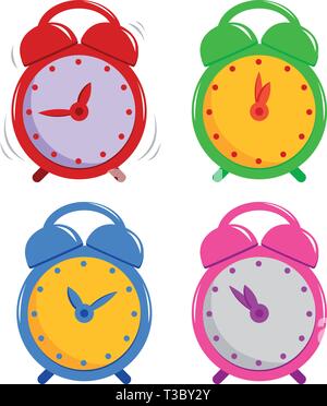Collection de réveils colorés. Heure de réveil le matin. Ensemble d'horloges de table. Illustration vectorielle Illustration de Vecteur