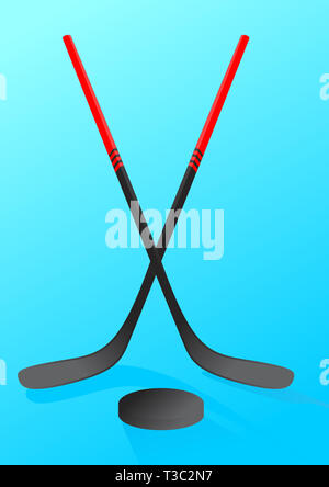 Crosesd bâton de hockey et hockey sur glace palet nuit macy style poster par rapport à iluustration Banque D'Images