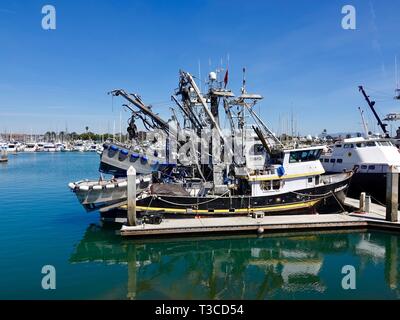 Plaisir/commerciaux et récréatifs bateaux amarrés à la Marina, Port Ventura, Ventura, Californie, USA. Banque D'Images