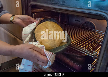 Accueil de cuisson nouveau miche de pain frais fraîchement sortie du four. Banque D'Images