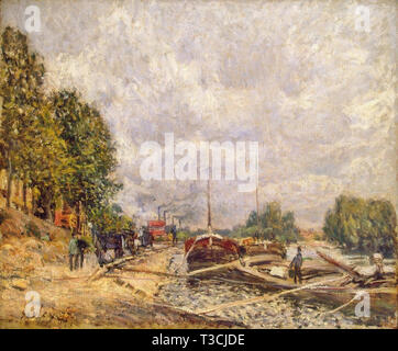 Alfred Sisley (1839 - 1899) - des barges à billancourt 1876 Banque D'Images