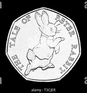 La pièce commémorative 50p. Pierre Lapin de Beatrix Potter (2017) Banque D'Images