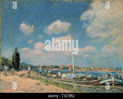 Alfred Sisley (1839 - 1899) - le déchargement des barges à billancourt 1877 Banque D'Images