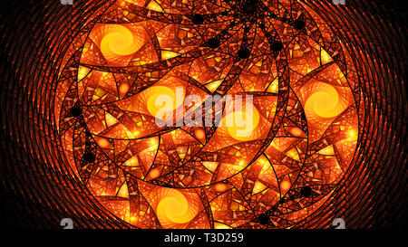 Fiery circulaire lumineux vitraux fractal, générée par ordinateur résumé fond, rendu 3D Banque D'Images