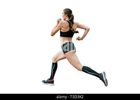 Athlète féminin runner run formation isolé sur fond blanc Banque D'Images