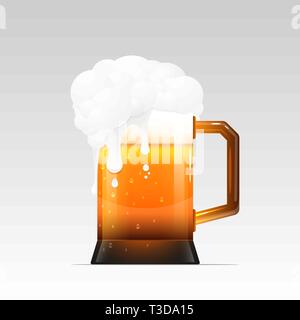 Chope de bière avec la mousse et chutes. La mousse s'écoule vers le bas. Le mug est isolé sur un fond blanc. Illustration de Vecteur