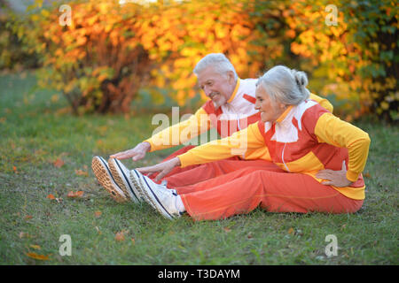 Portrait of happy senior couple doing exercises Banque D'Images