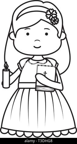 Petite fille avec un caractère de première communion sainte bible Illustration de Vecteur