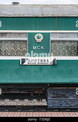 Moscou, Russie - 07 Avril 2019 : Rétro arctique de transport de train de Moscou à Mourmansk, dans le musée du chemin de fer de Moscou. Banque D'Images