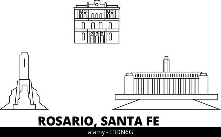 L'Argentine, Rosario line travel skyline set. L'Argentine, Rosario contours city vector illustration, symbole de voyage, sites touristiques, monuments. Illustration de Vecteur